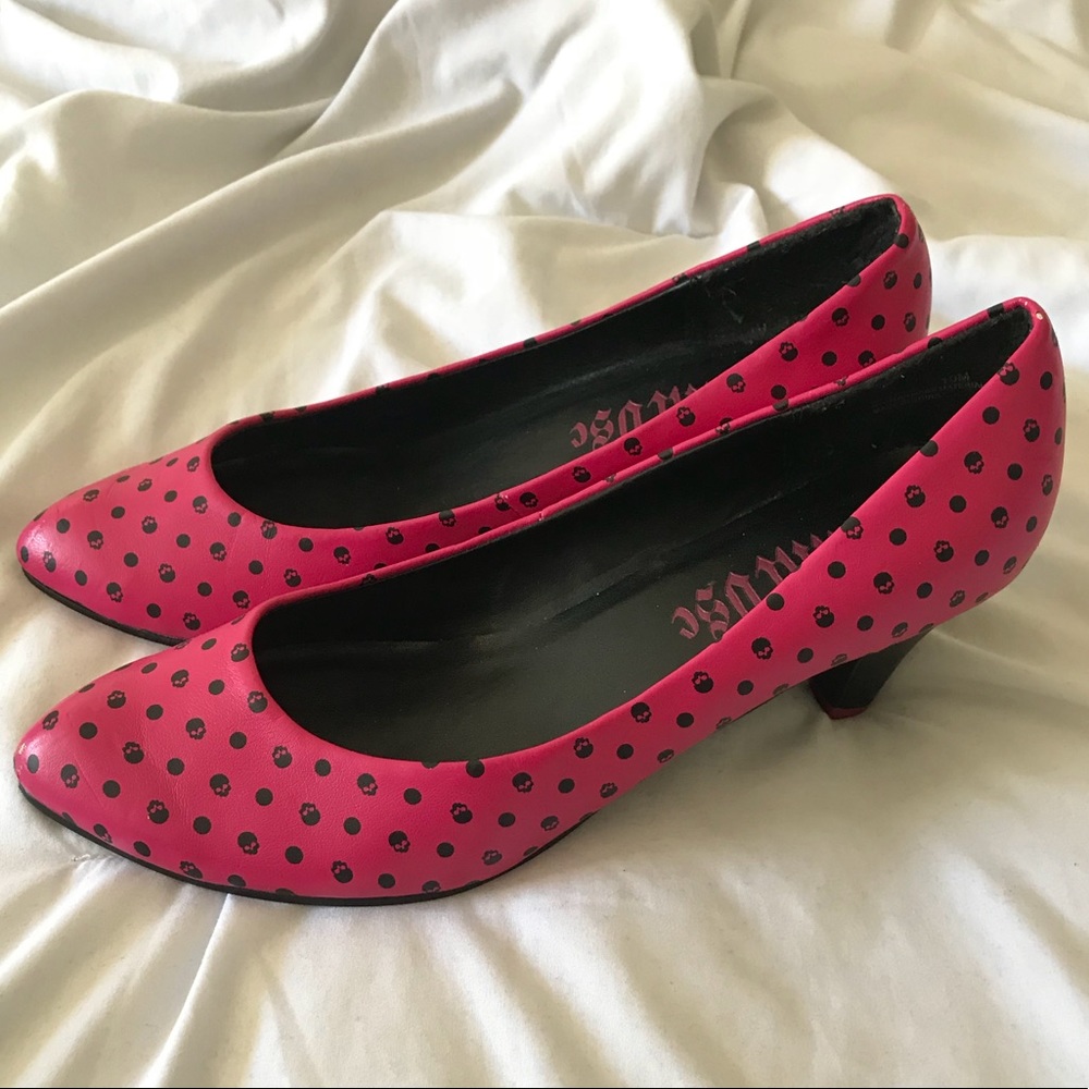 Pink Heels with Polka Dot & Skeleton detail